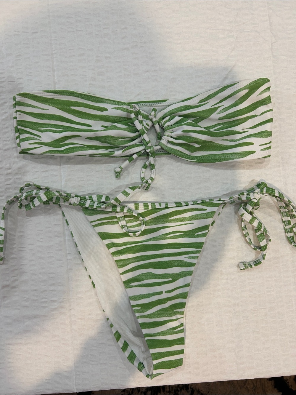 Green & White Animal Print Bikini Size Small